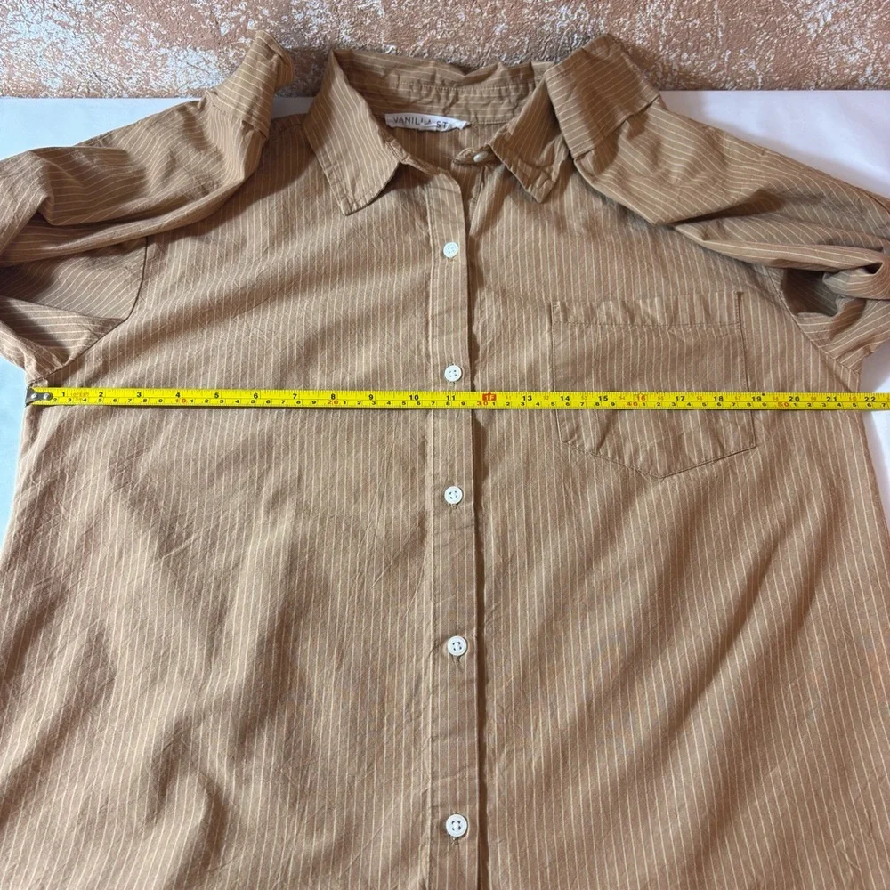 Vanilla Star Button Up Long Sleeve Shirt Pinstripe Top Burnt Orange Size Small - Picture 9 of 12